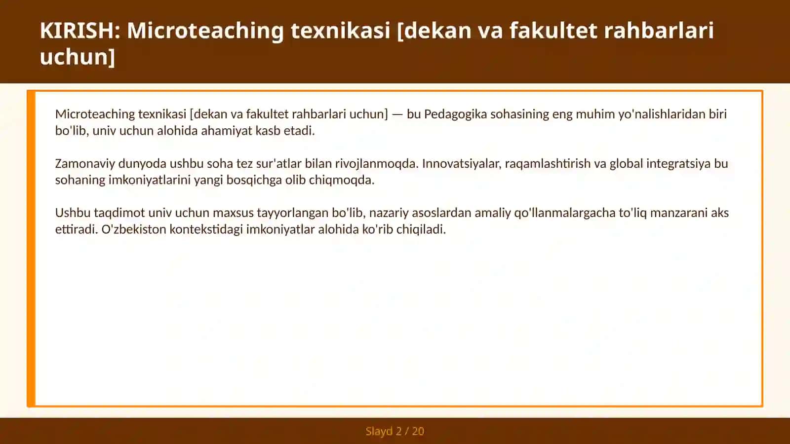 MICROTEACHING TEXNIKASI [DEKAN VA FAKULTET RAHBARLARI UCHUN] 2