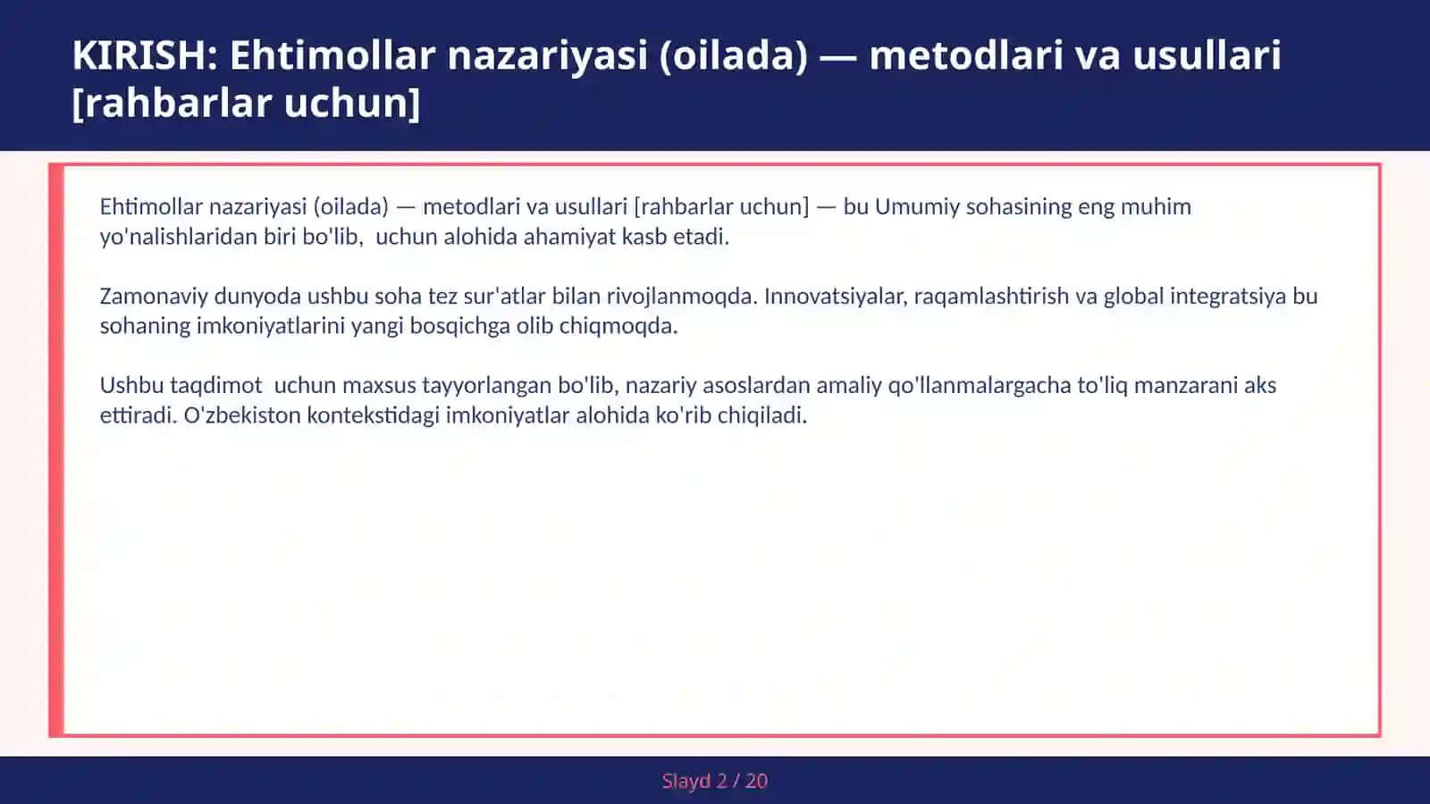 Ehtimollar nazariyasi (oilada) — metodlari va usullari [rahbarlar uchun] 2