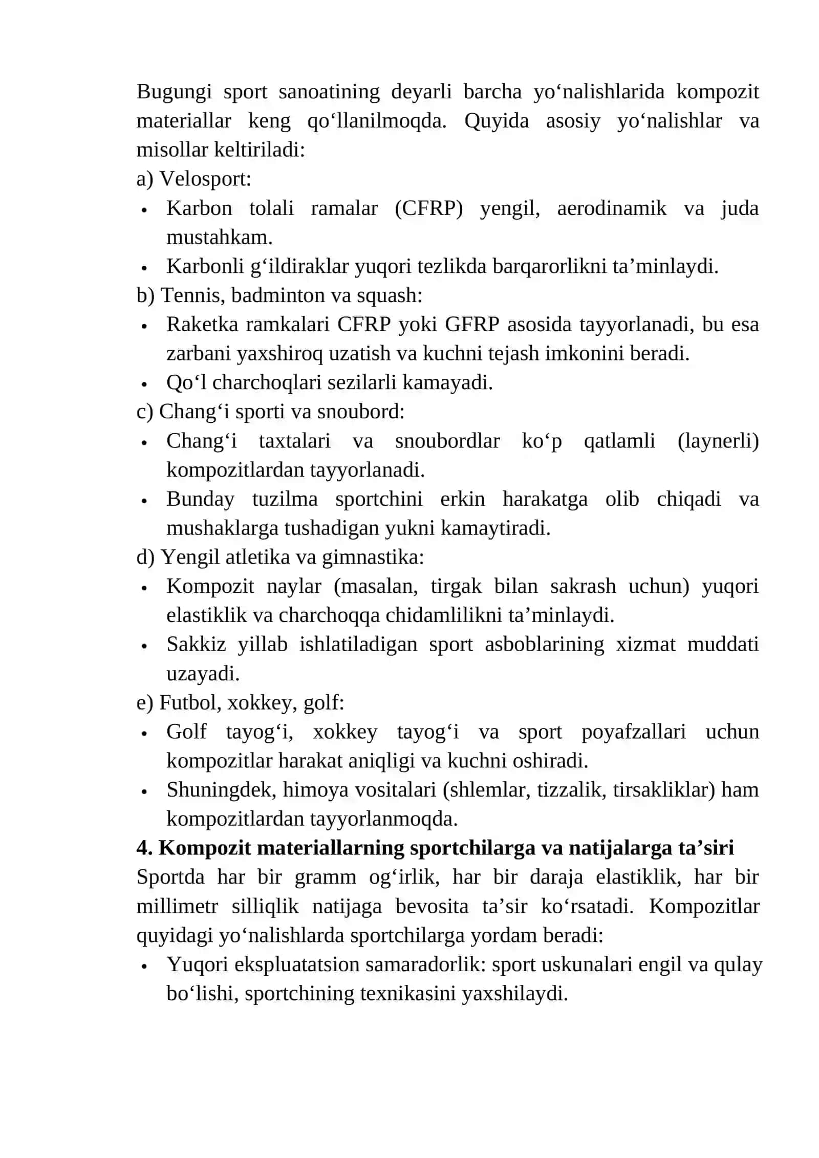Sport sanoatidagi kompozit materiallar 2