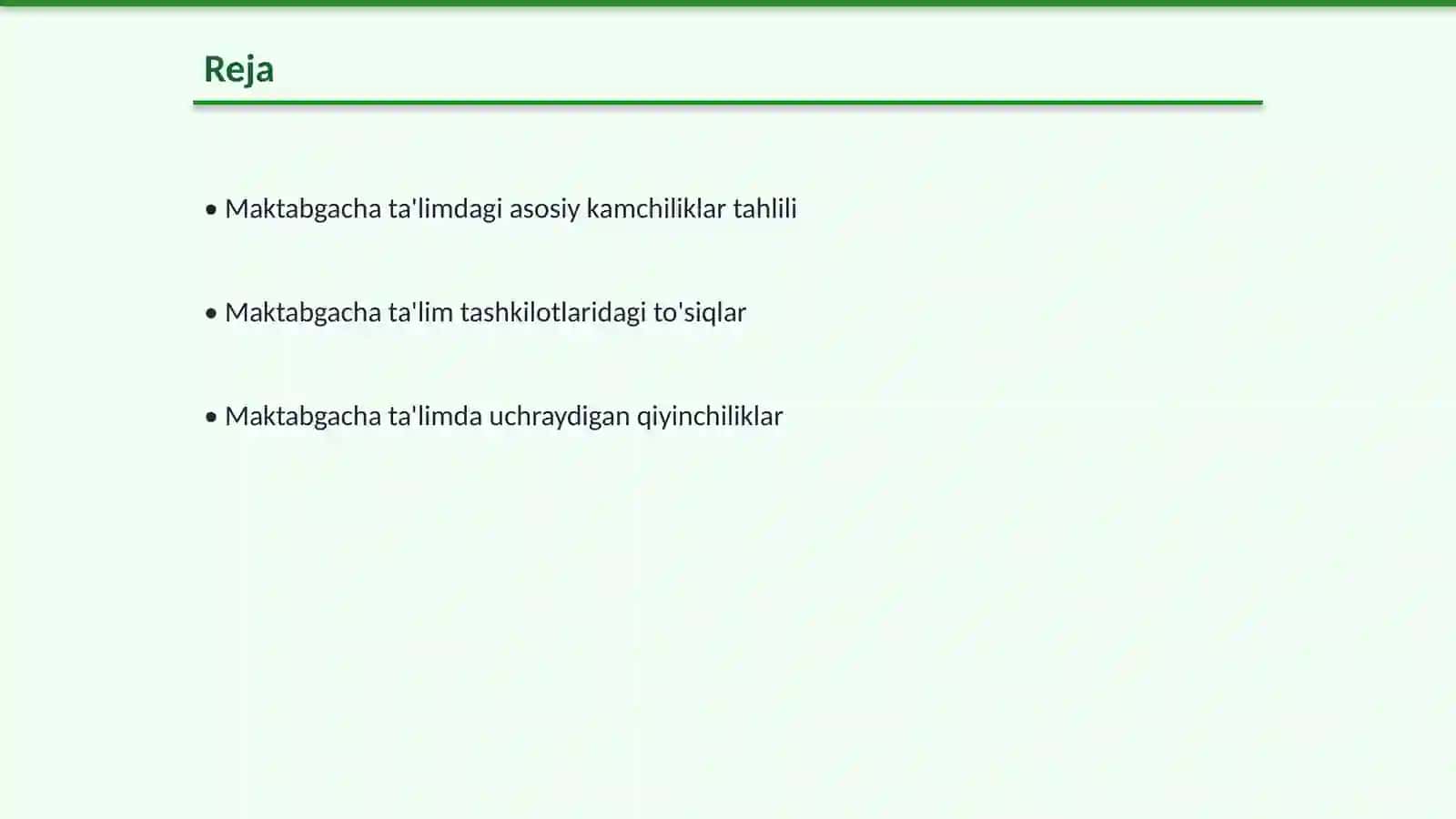 Maktabgacha ta'lim tashkiloti faoliyatida uchraydigan kamchiliklar,toʻsiqlar,qiyinchiliklar va ularni bartaraf etish yoʻllariga oid tavsiyalar tayyorlash 2