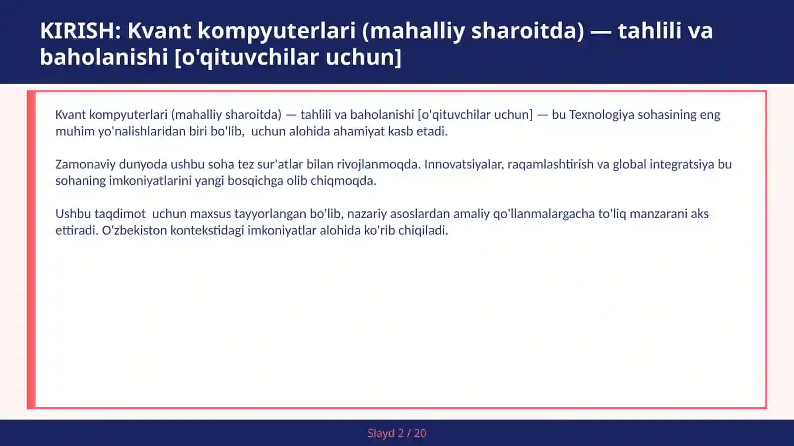 KVANT KOMPYUTERLARI (MAHALLIY SHAROITDA) — TAHLILI VA BAHOLANISHI [O'QITUVCHILAR UCHUN] 2