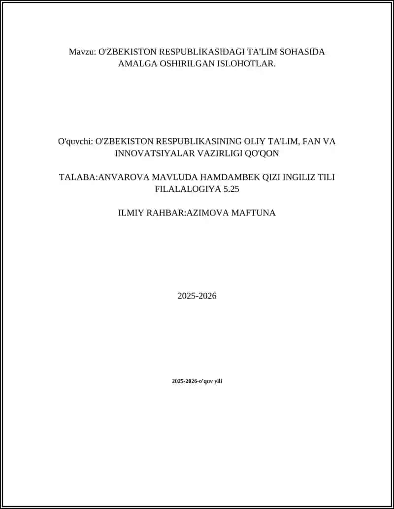 O'ZBEKISTON RESPUBLIKASI OLIY TA’LIM FAN VA INNOVATSIYA VAZIRLIGI 2