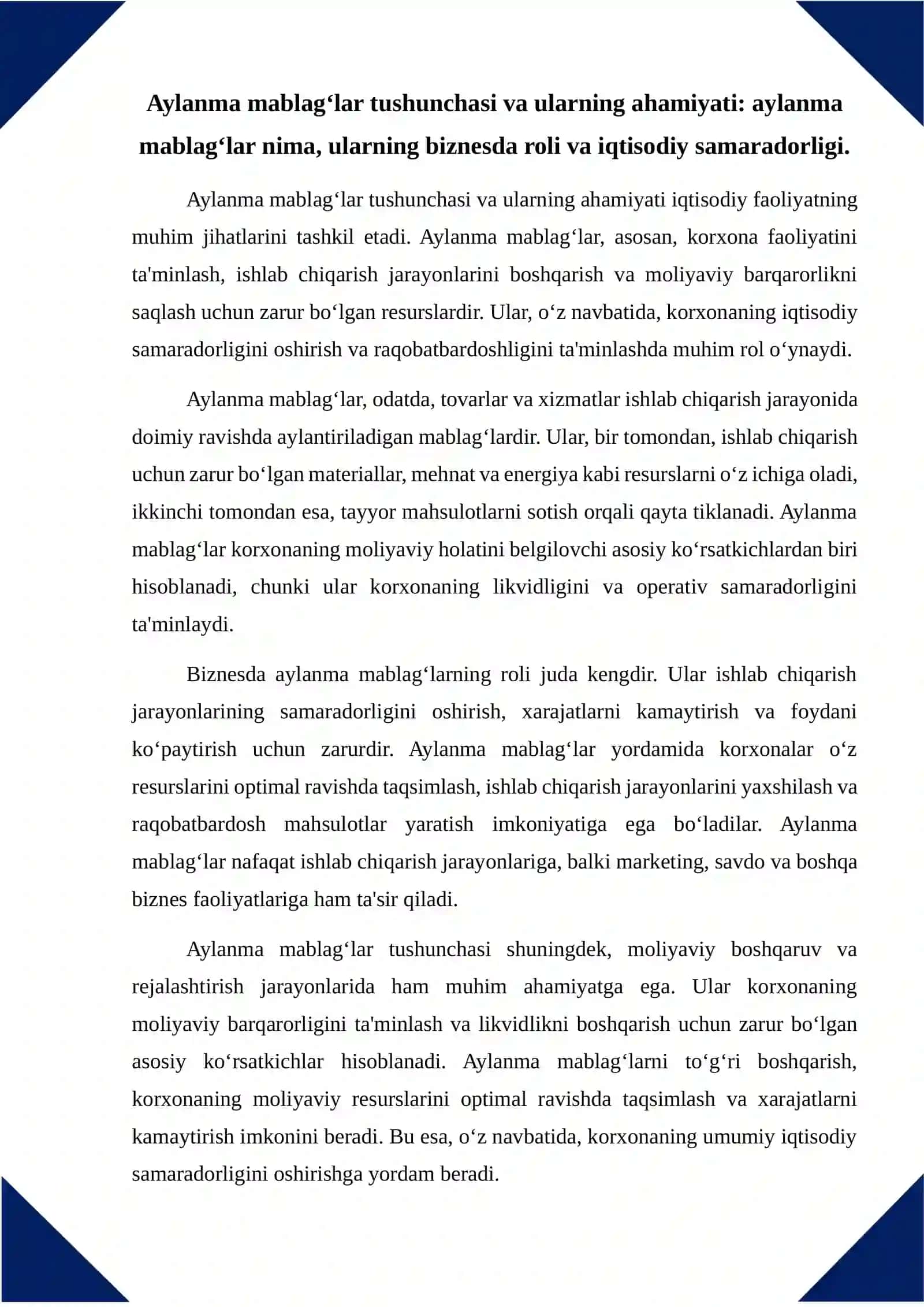 Aylanma mablag‘lardan oqilona foydalanish va ularni boshqarish 2