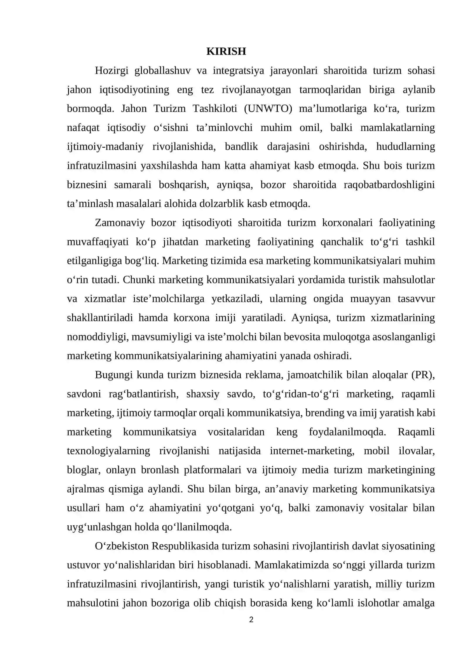 Turizm biznesida marketing kommunikatsiyalaridan foydalanish usullari 2