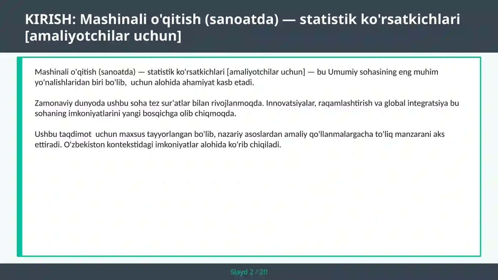Mashinali o'qitish (sanoatda) — statistik ko'rsatkichlari [amaliyotchilar uchun] 2