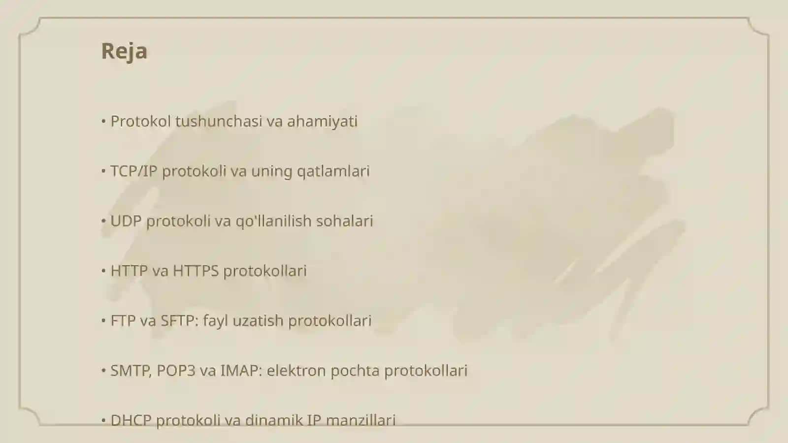 Kompyuter tarmoqlarining asosiy protokollari 2