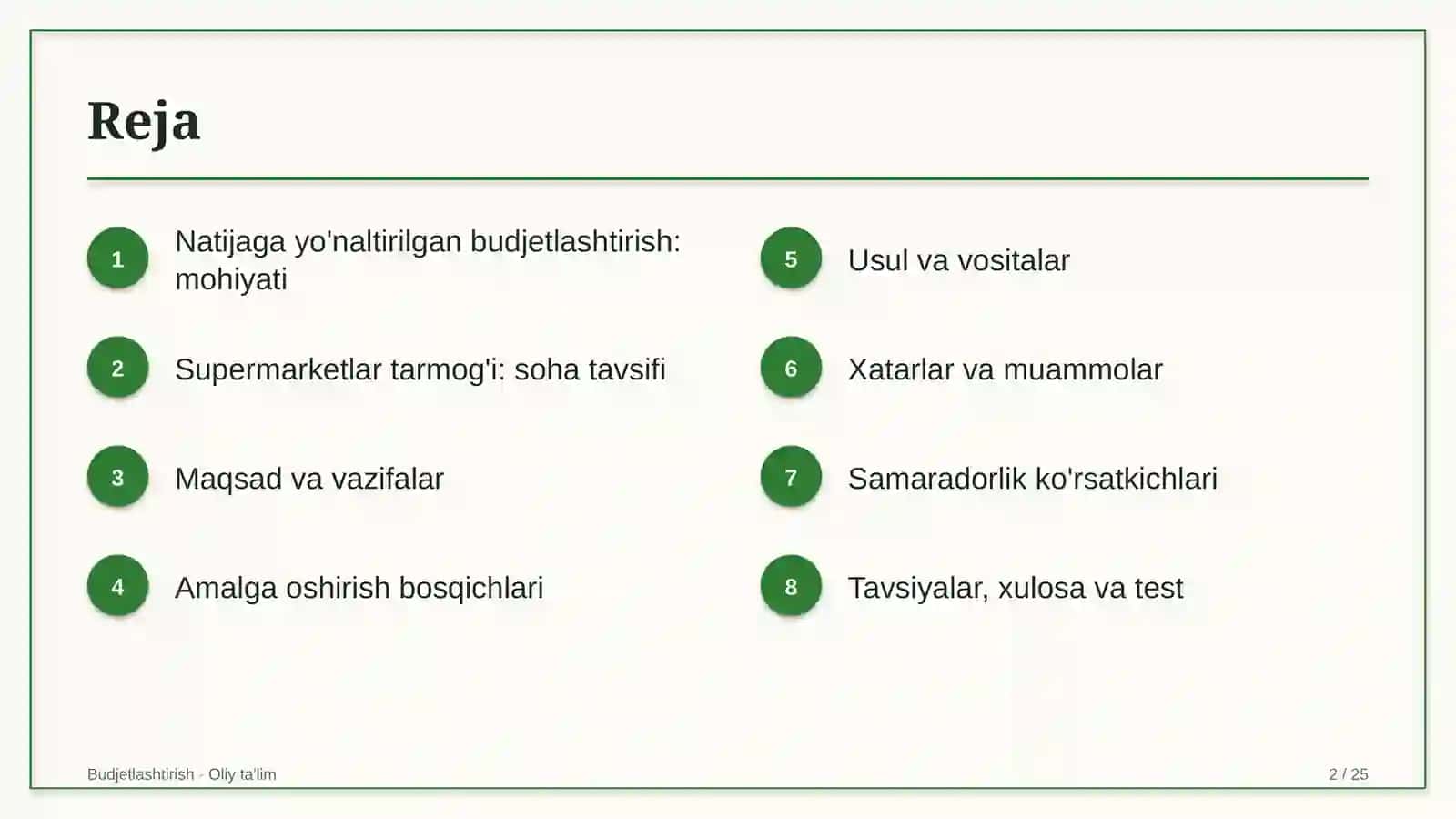 supermarketlar tarmog'ida natijaga yo'naltirilgan budjetlashtirish 5621 2