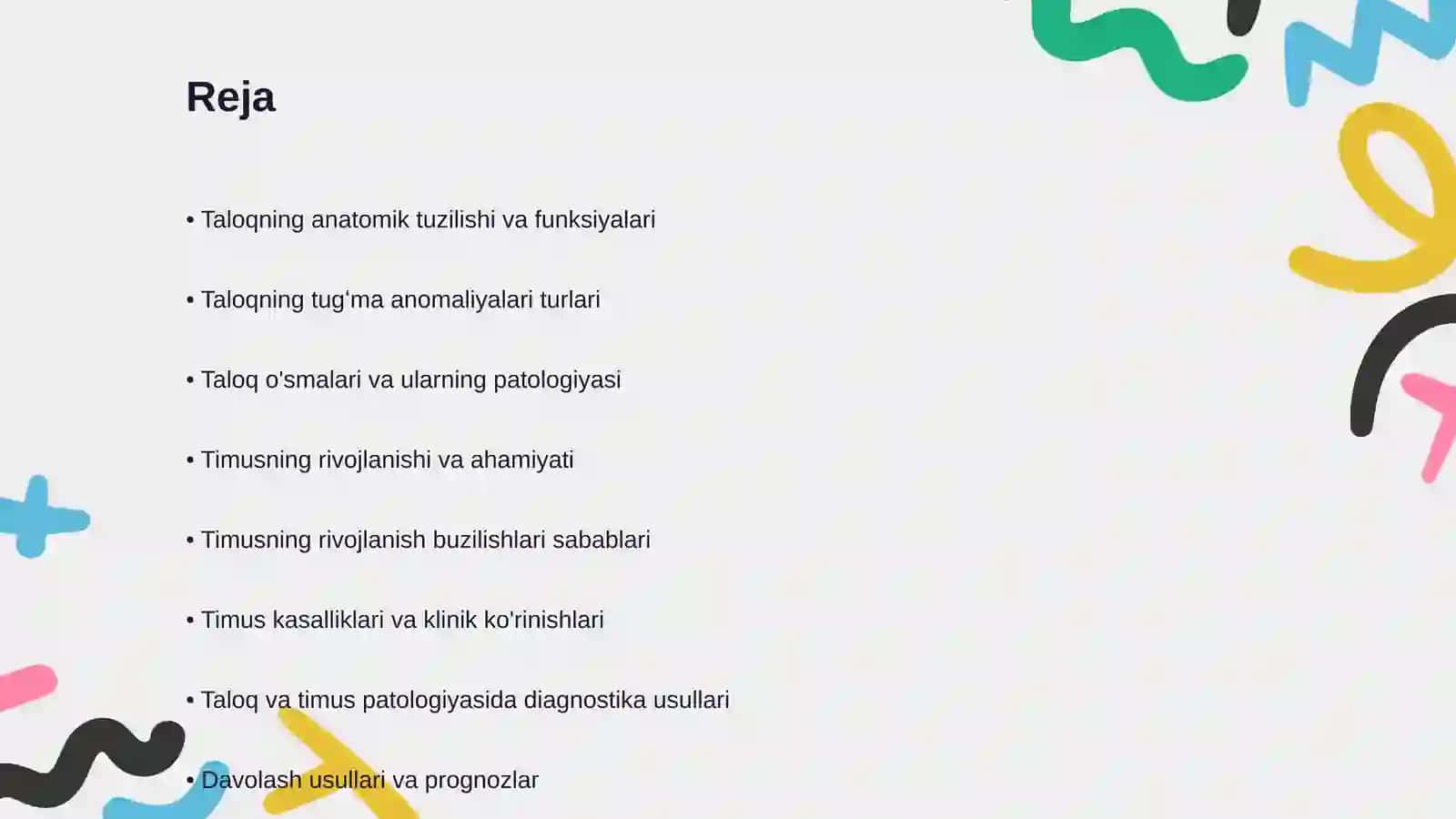 Patologik anatomiya fanidan Taloqning tugʻma anomaliyalari va oʻsmalari.Timusning rivojlanish buzilishlari 2
