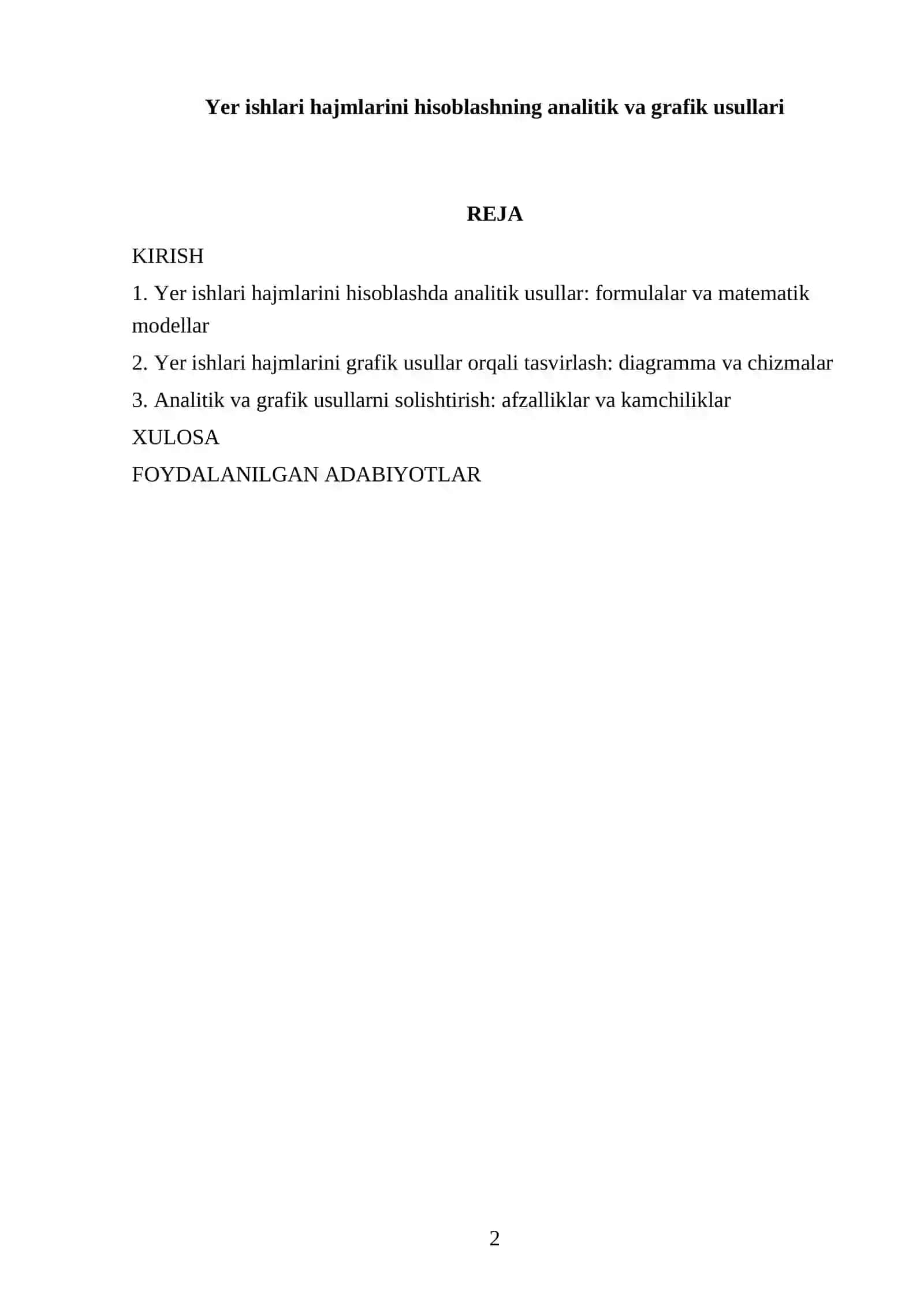 Yer ishlari hajmlarini hisoblashning analitik va grafik usullari 2