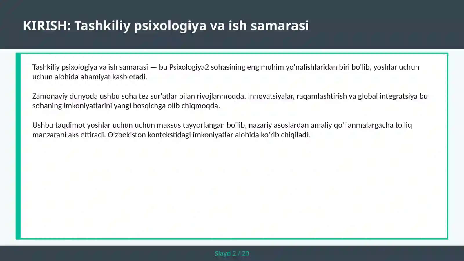 Tashkiliy Psixologiya va Ish Samarasi 2