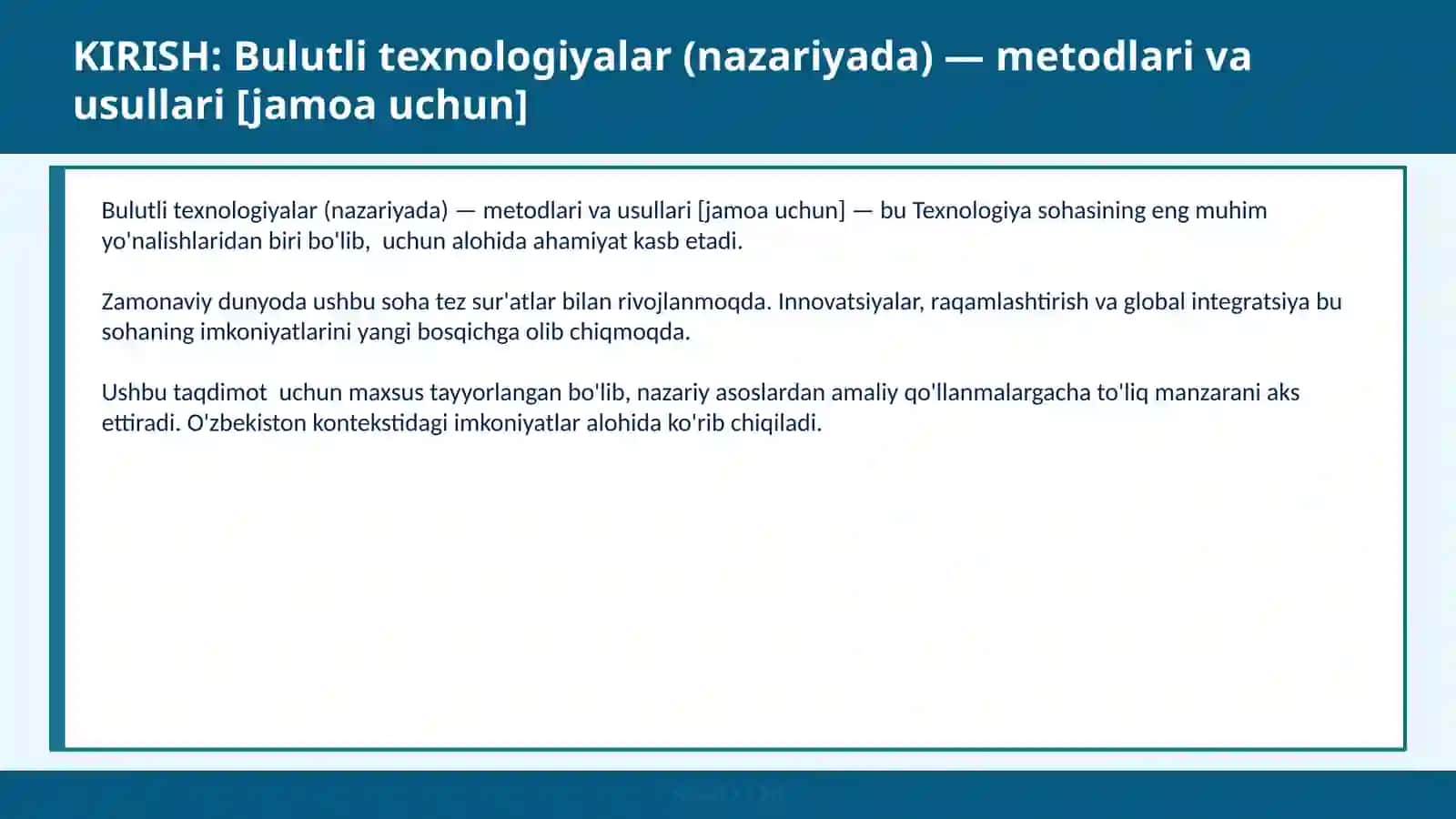 Bulutli texnologiyalar (nazariyada) — metodlari va usullari [jamoa uchun] 2