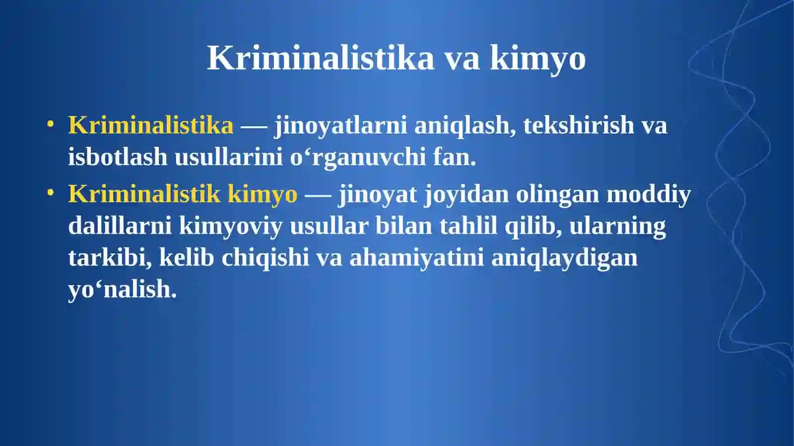 Kriminalistikada kimyoning o'rni. 2