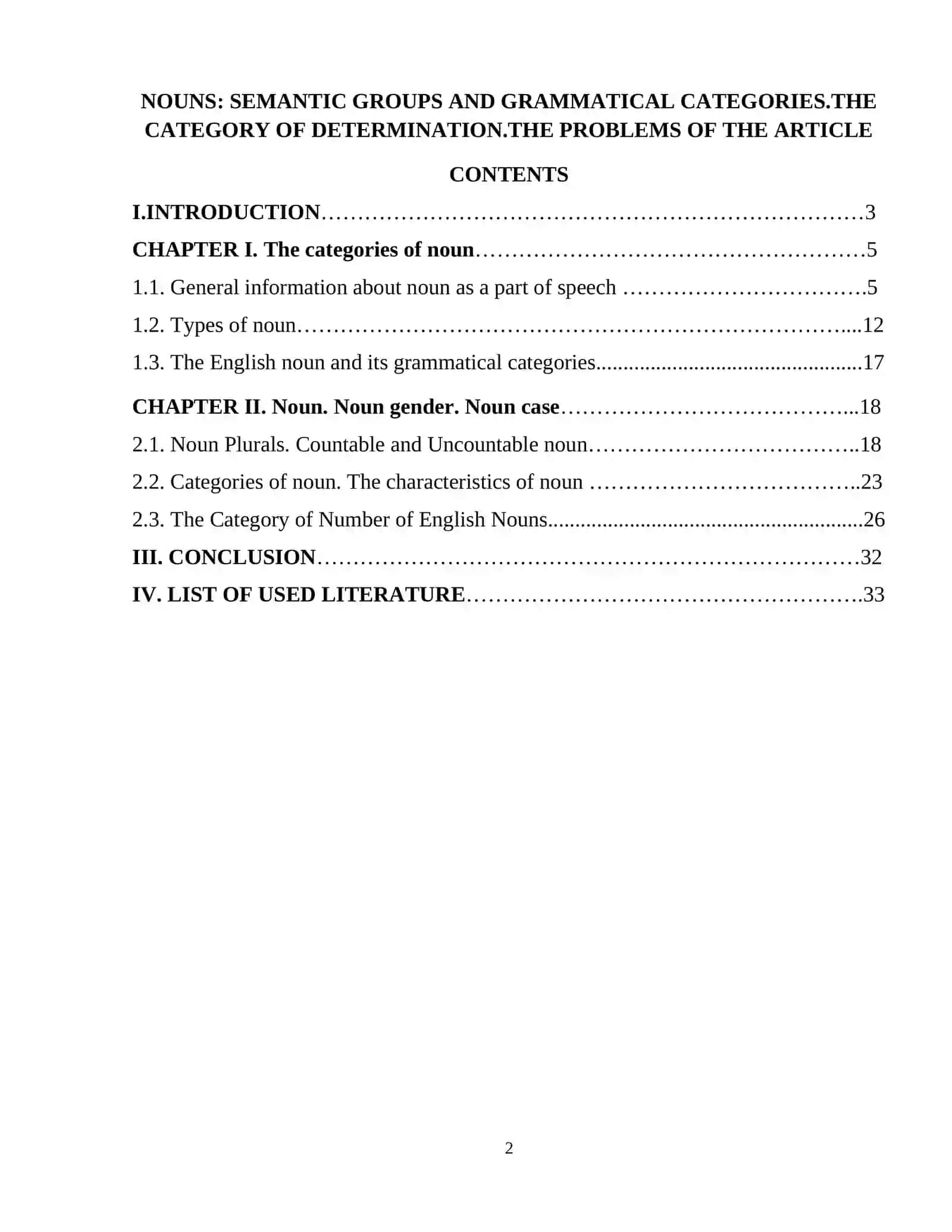 Nouns: Semantic Groups and Grammatical Categories 2