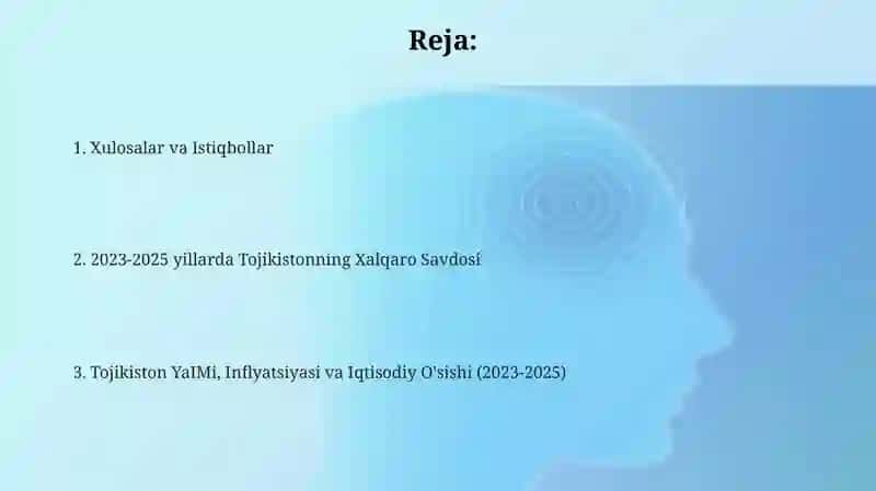 Tojikistonning 2023-2024-2025 YaiM Inflyatsiyasi Iq oʻsishi Xalqaro savdosi 2