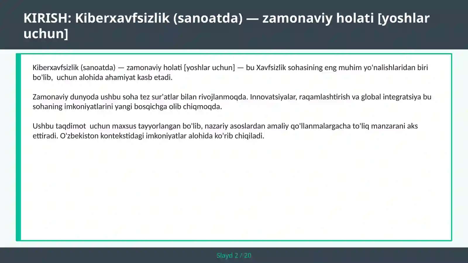 Kiberxavfsizlik (sanoatda) — zamonaviy holati [yoshlar uchun] 2