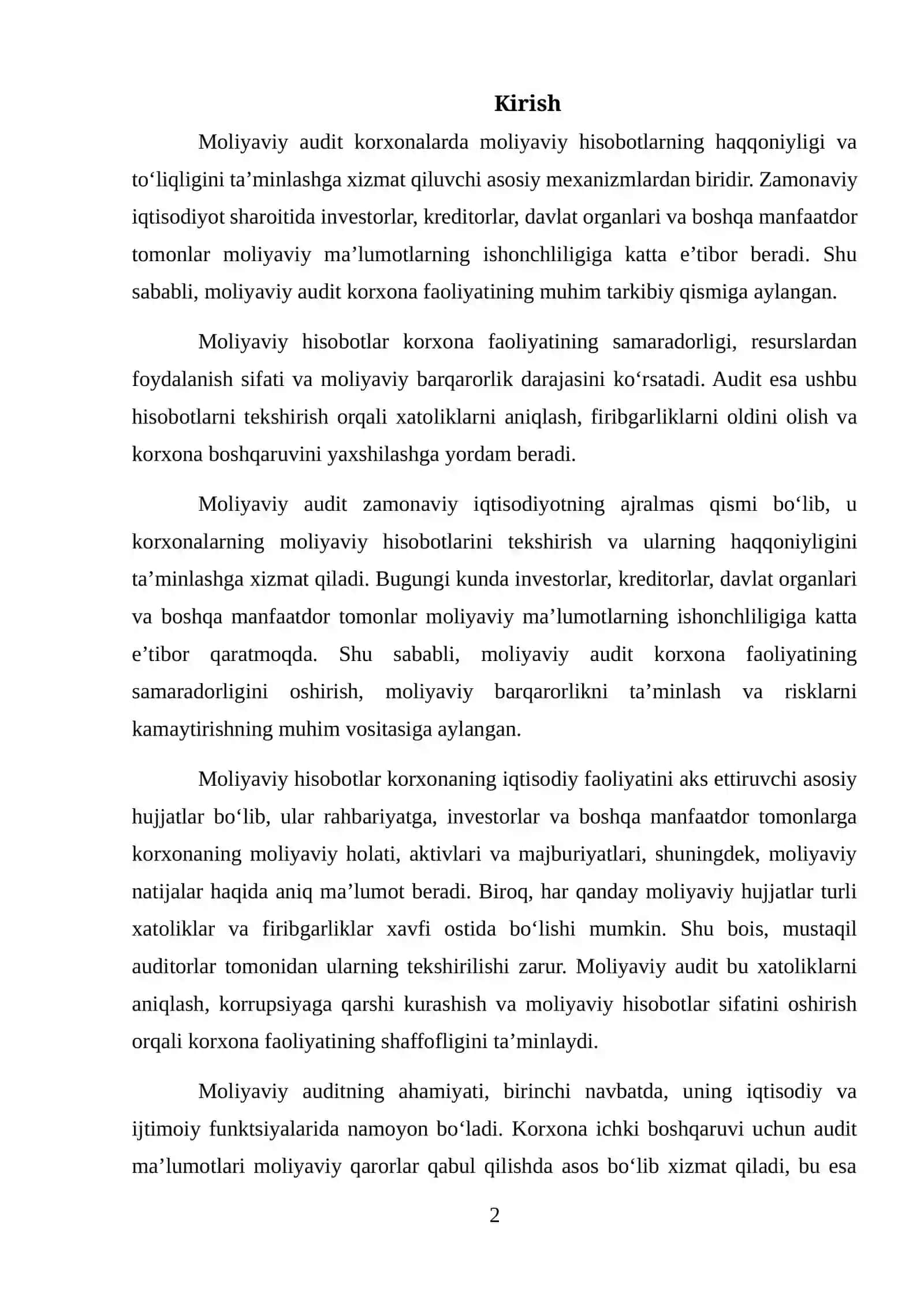 MOLIYAVIY HISOBOT AUDITINING ZARURIYATI, VAZIFALARI VA SAMARADORLIGI 2