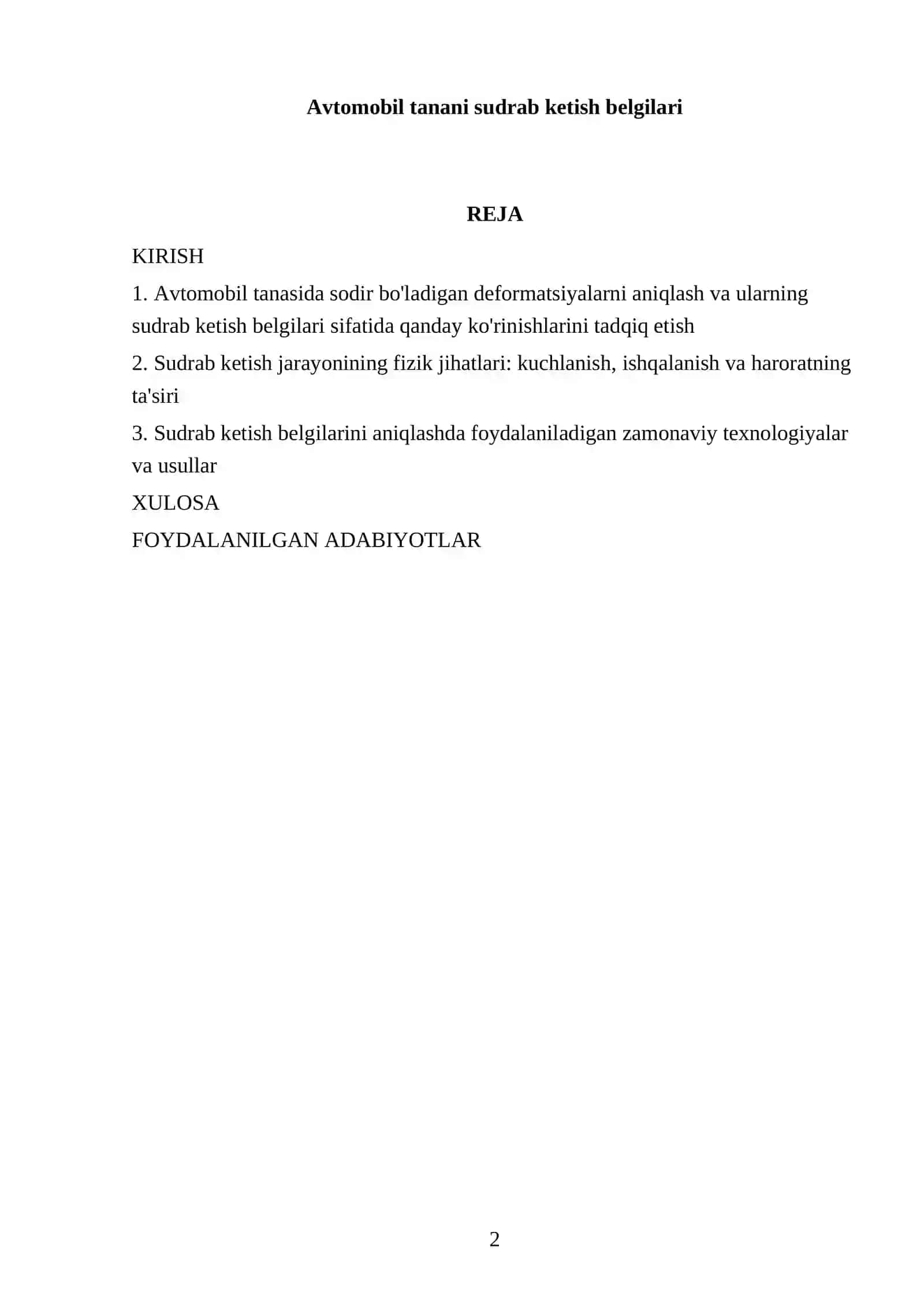 Avtomobil tanani sudrab ketish belgilari 2