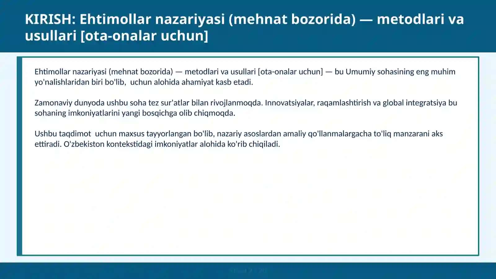 Ehtimollar nazariyasi (mehnat bozorida) — metodlari va usullari [ota-onalar uchun] 2