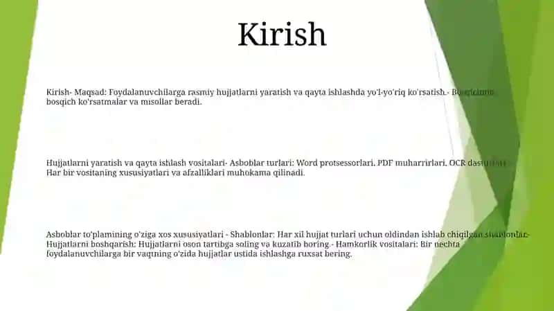 Matnli Hujjatlarni Yaratish Va Qayta Ishlash Asboblar ToʻPlami 2
