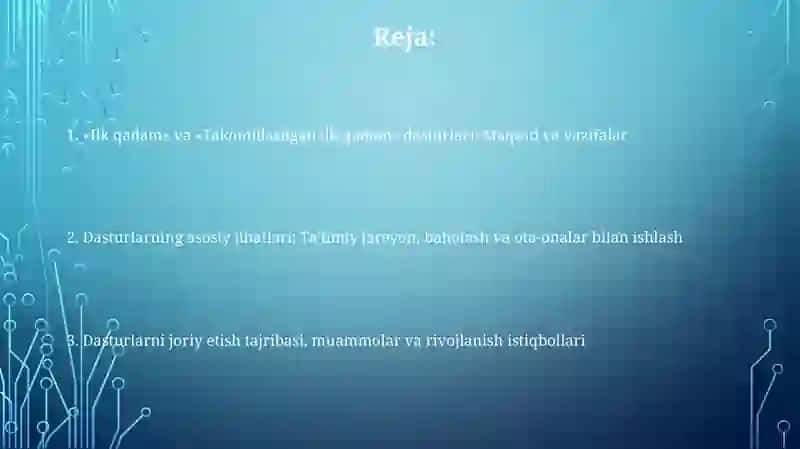 Davlat maktabgacha ta’lim tashkilotlarida ,,Ilk qadam’’ va ‘’Takomillashgan ilk qadam’’ 2