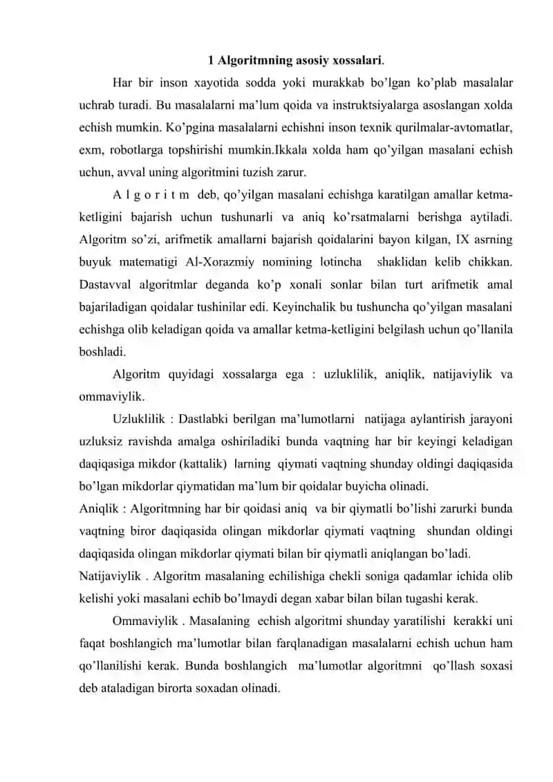 Algoritm turlari va uning xossalari 2