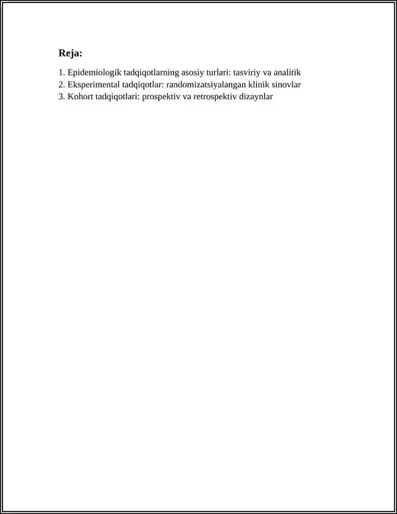 EPIDEMIOLOGIK TADQIQOTLAR TURLARI VA BOSQICHLARI 2