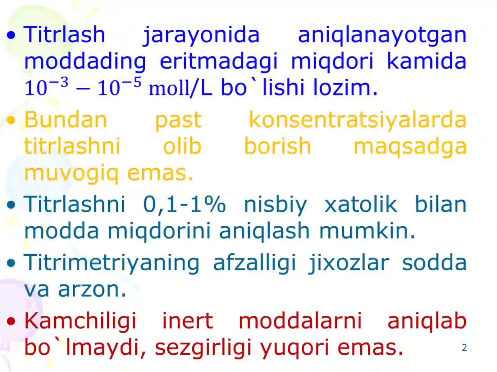 TITRLASHNING OKSIDOMETRIYA VA CHO`KTIRISH METODLARI 2