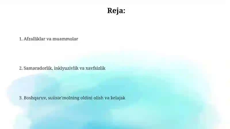 Afzalliklar va Kamchiliklar 2