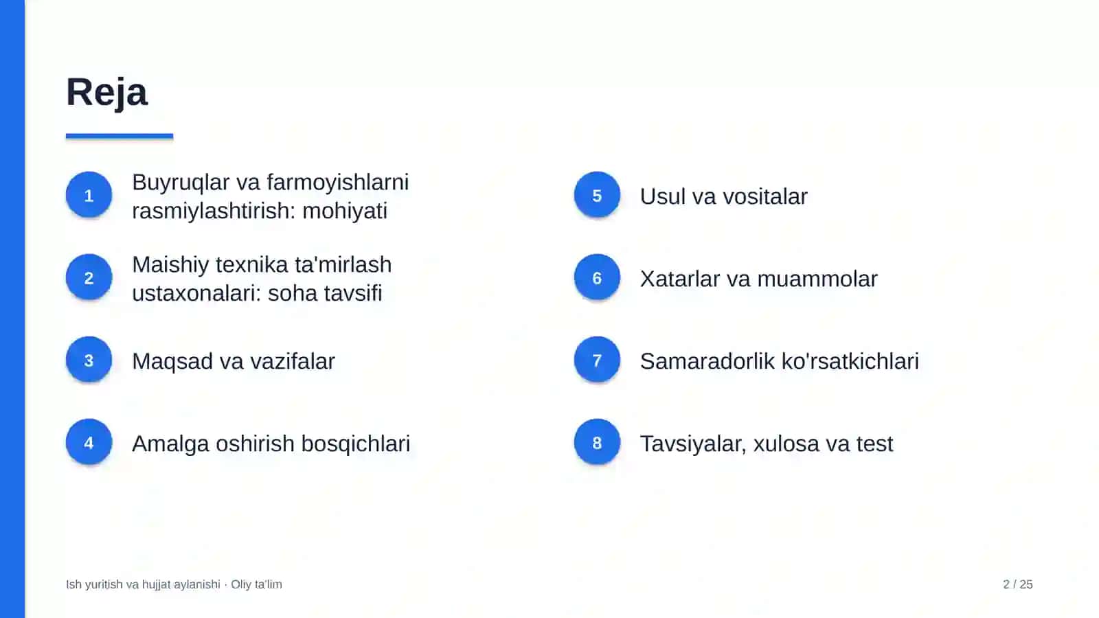 Maishiy texnika ta'mirlash ustaxonalarida buyruqlar va farmoyishlarni rasmiylashtirish 2