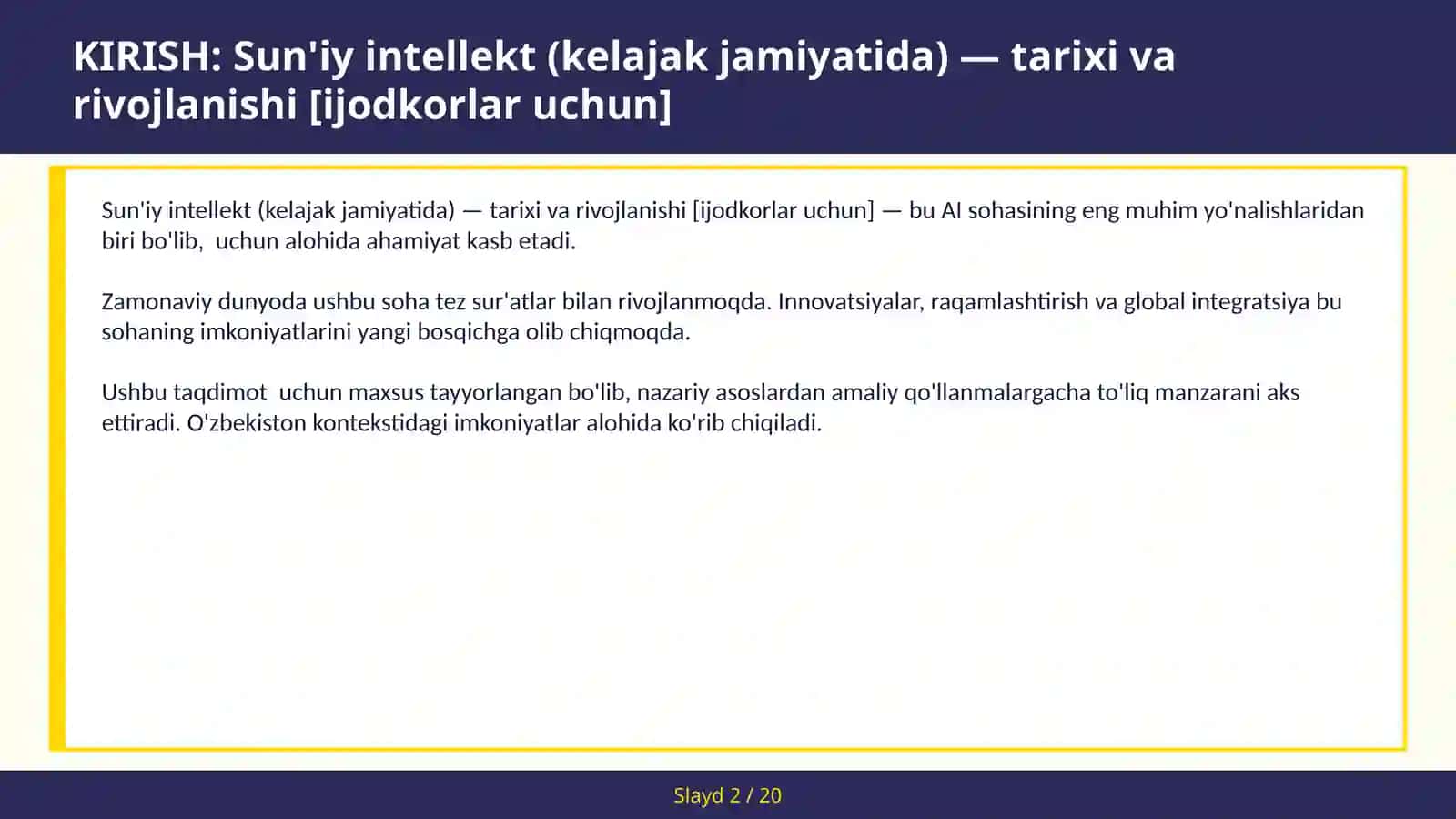 SUN'IY INTELLEKT (KELAJAK JAMIYATIDA) — TARIXI VA RIVOJLANISHI [IJODKORLAR UCHUN] 2