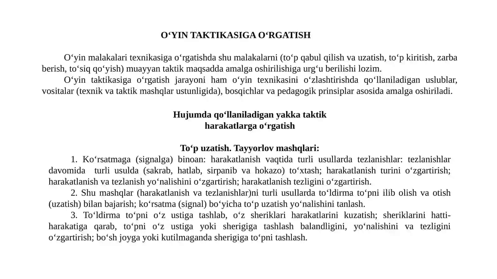 VOLEYBOLO‘YINITAKTIKASIGA O‘RGATISH 2