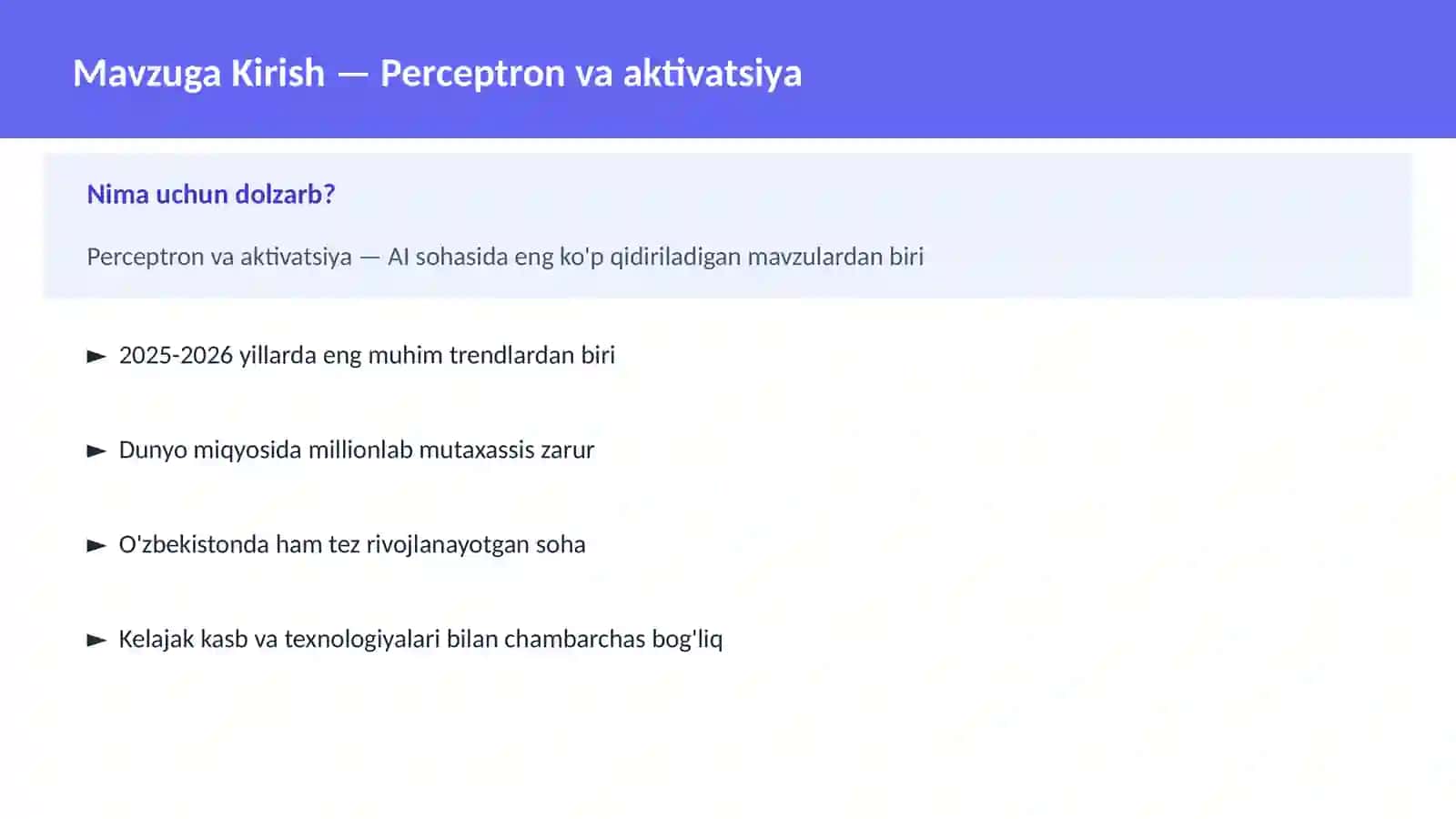 AI | DEEP LEARNING VA NEYRON TARMOQLAR 2