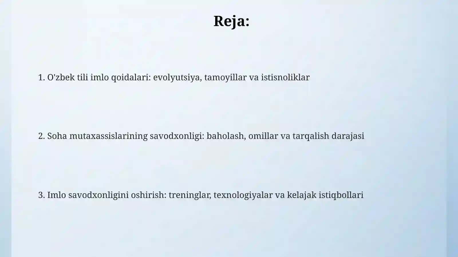 O‘zbektiliningimloqoidalarivasohaegalariningsavodxonligi 2