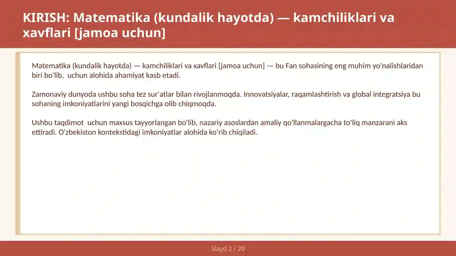 Matematika (kundalik hayotda) — kamchiliklari va xavflari [jamoa uchun] 2