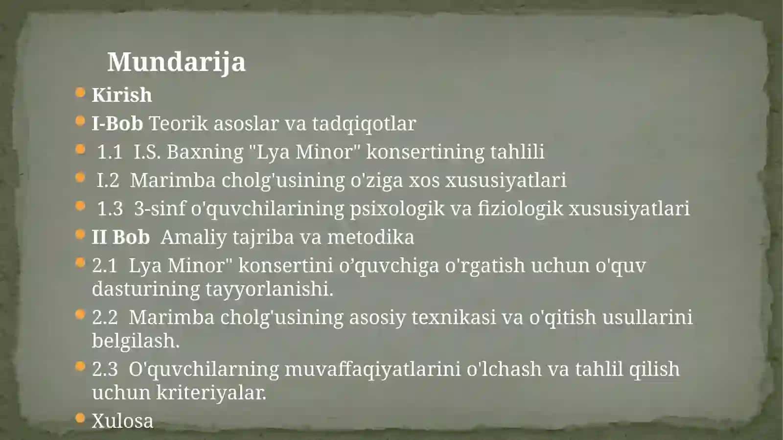 I.S.Baxning "Lya minor" konsertini marimba cholg'usida 3-sinf o‘quvchilariga o‘rgatish metodikasi 2