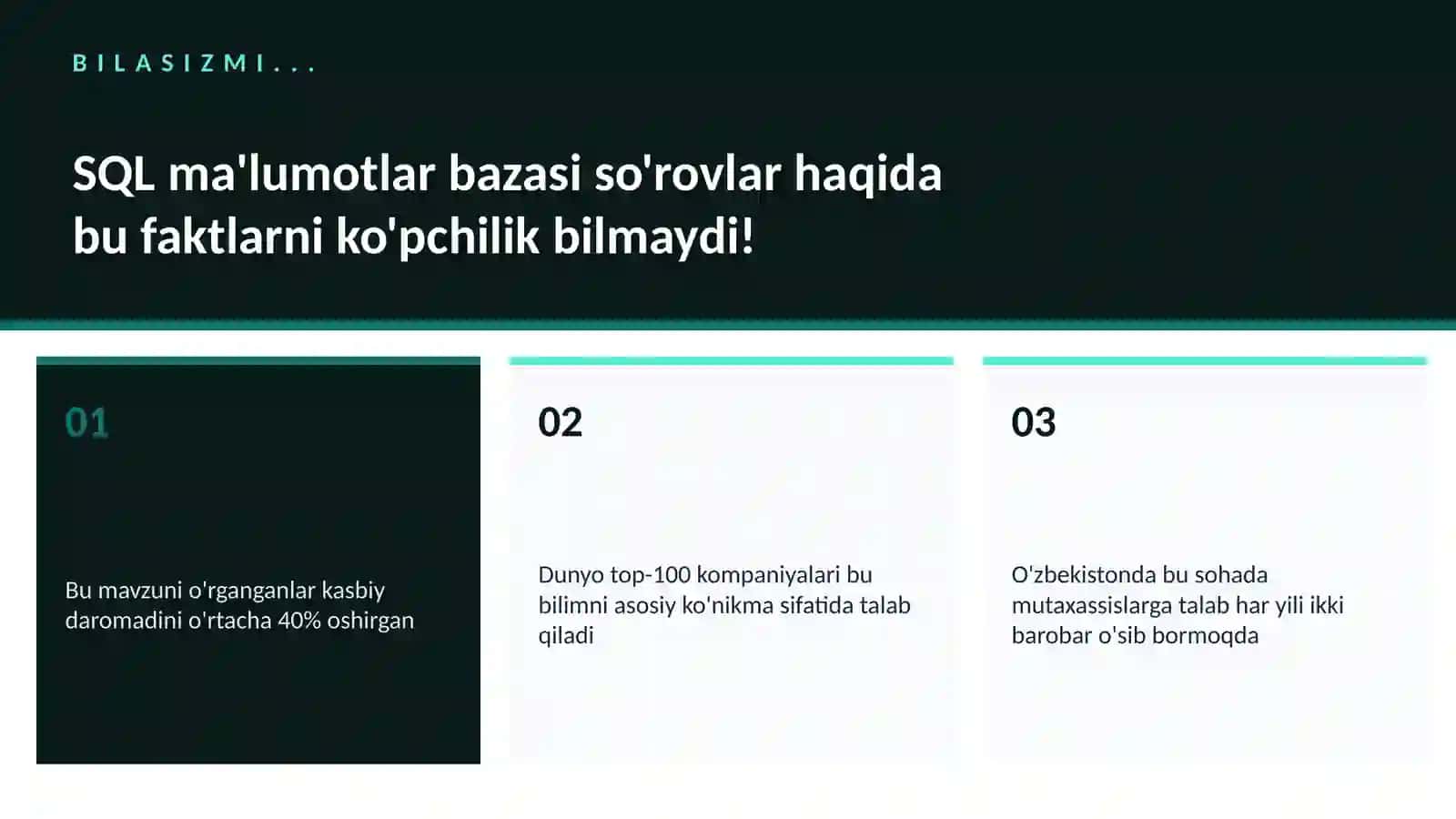 SQL ma'lumotlar bazasi so'rovlar 2