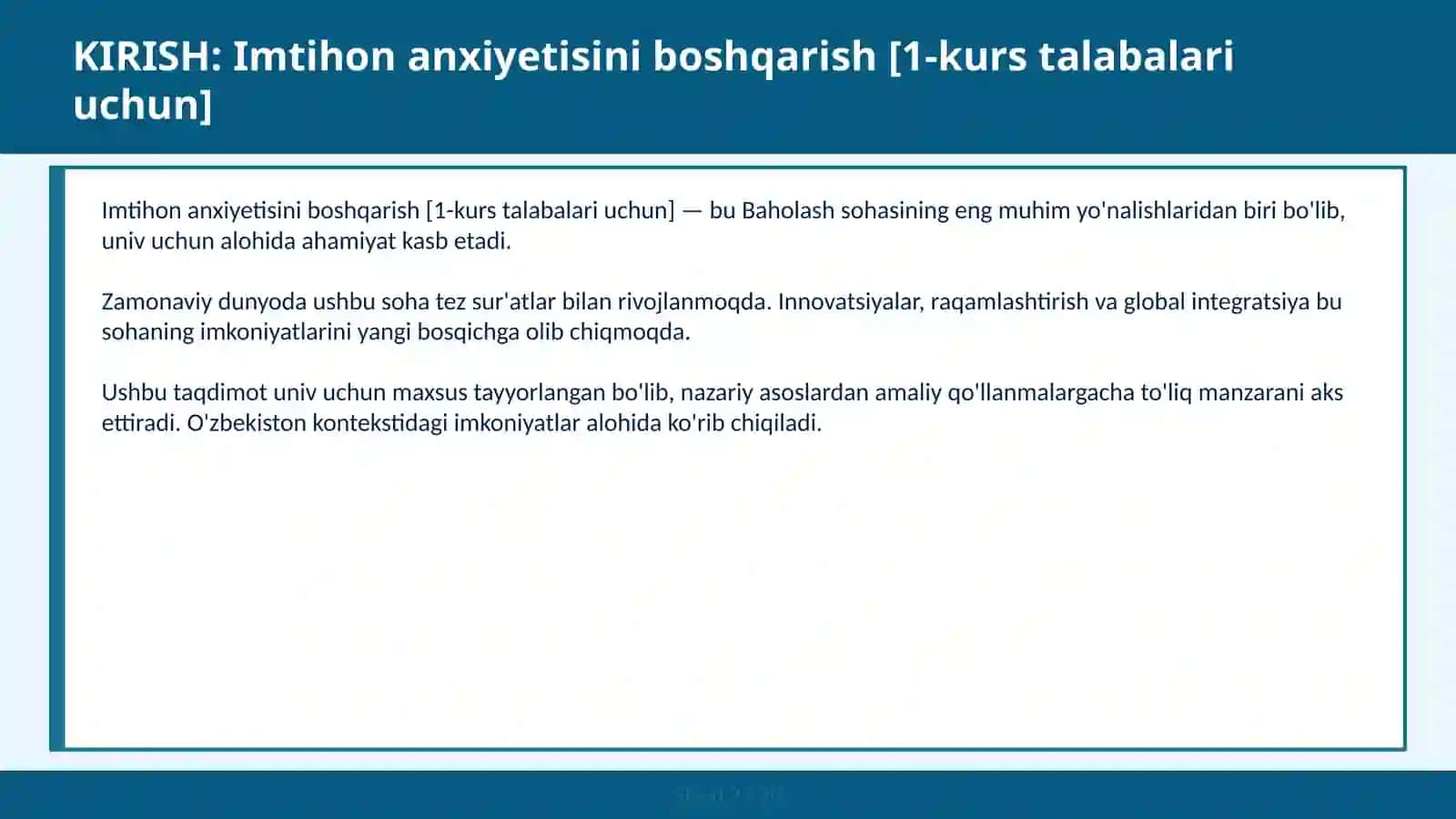 Imtihon anxiyetisini boshqarish [1-kurs talabalari uchun] 2