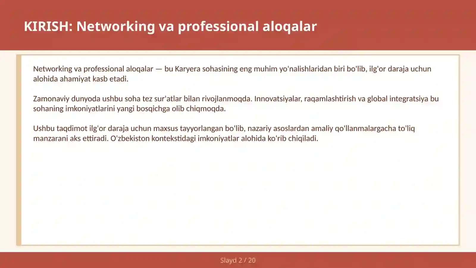 Networking va Professional Aloqalar 2
