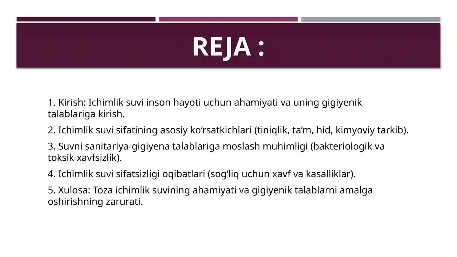 Ichimlik suvi sifatiga bo`lgangigiyeniktalablar 2