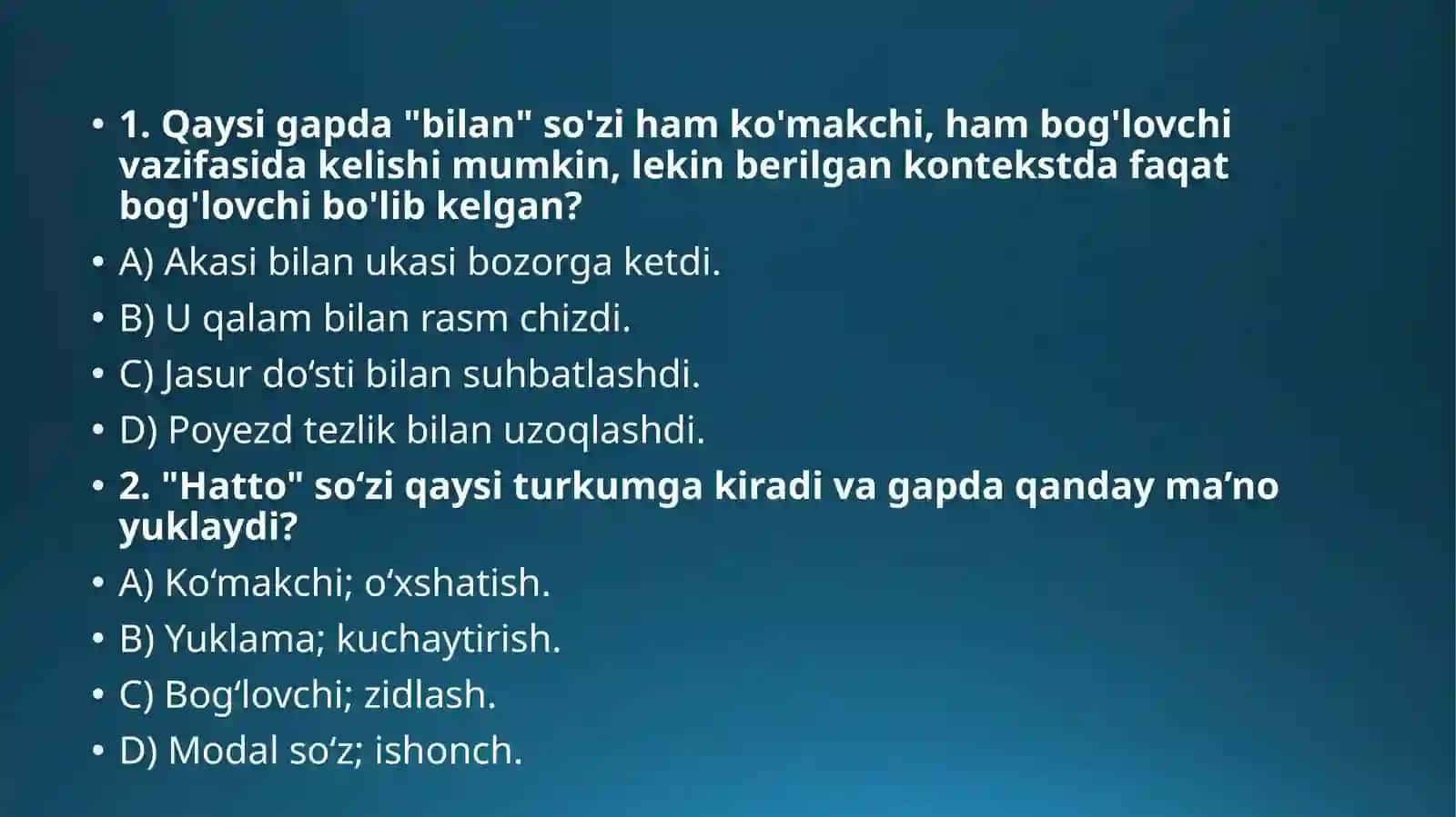 Ona tili fanidan “Yordamchi va alohida olingan soʻzturkumlarining morfologik tahlil qilish” 2