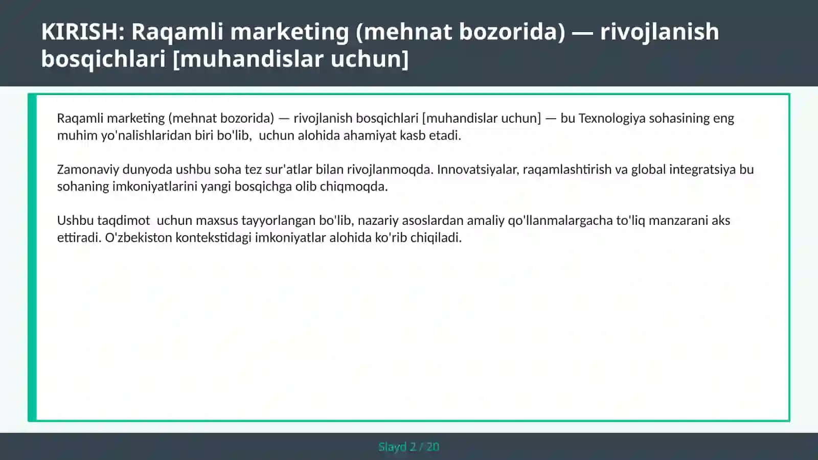 Raqamli marketing (mehnat bozorida) — rivojlanish bosqichlari [muhandislar uchun] 2