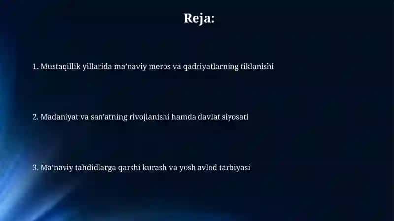Mustaqillik yillarida Oʻzbekistondagi maʼnaviy va madaniy ishlar 2