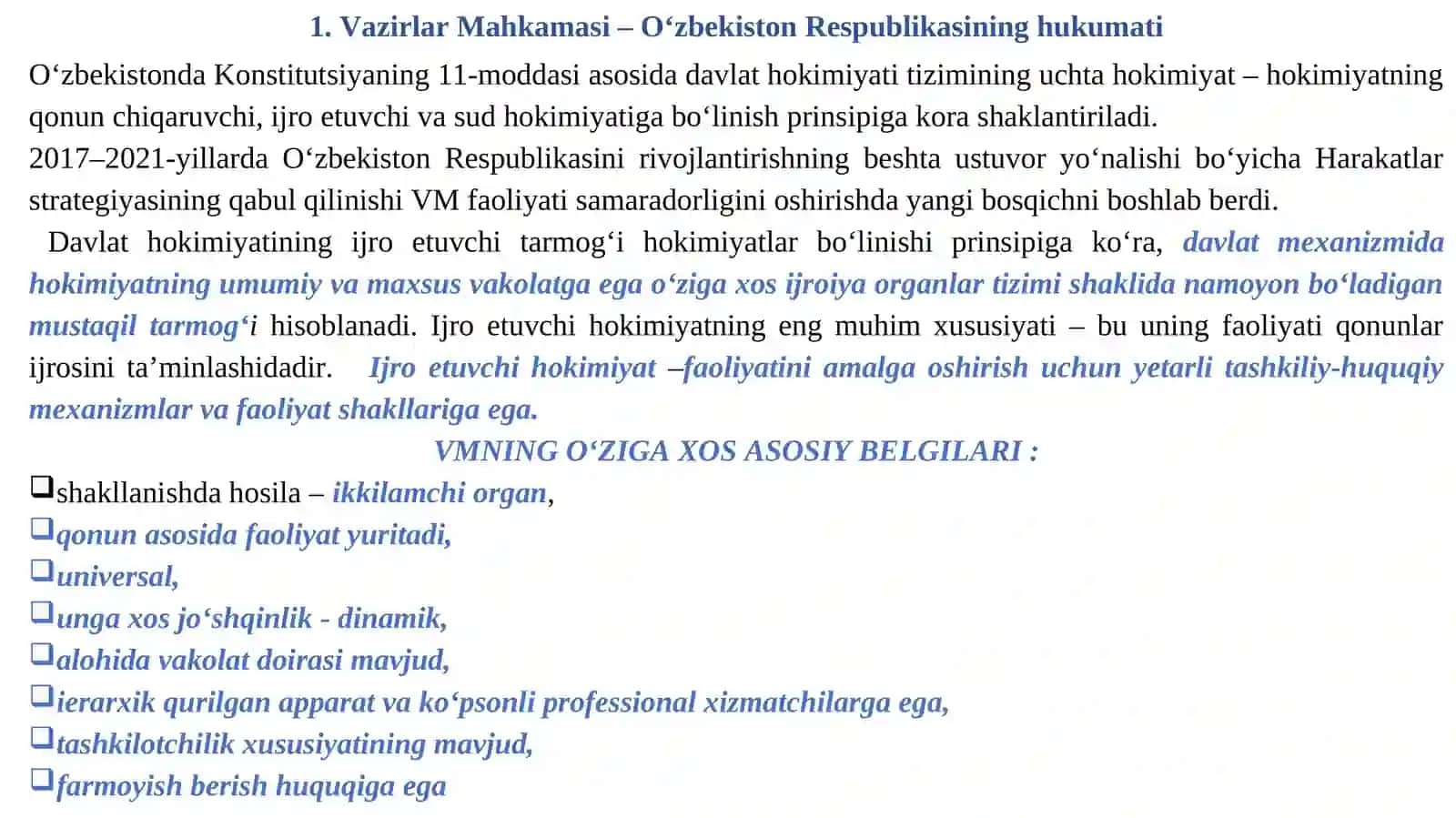 O‘zbekiston Respublikasi Vazirlar Mahkamasi Konstitutsiyaviy-Huquqiy Maqomi 2