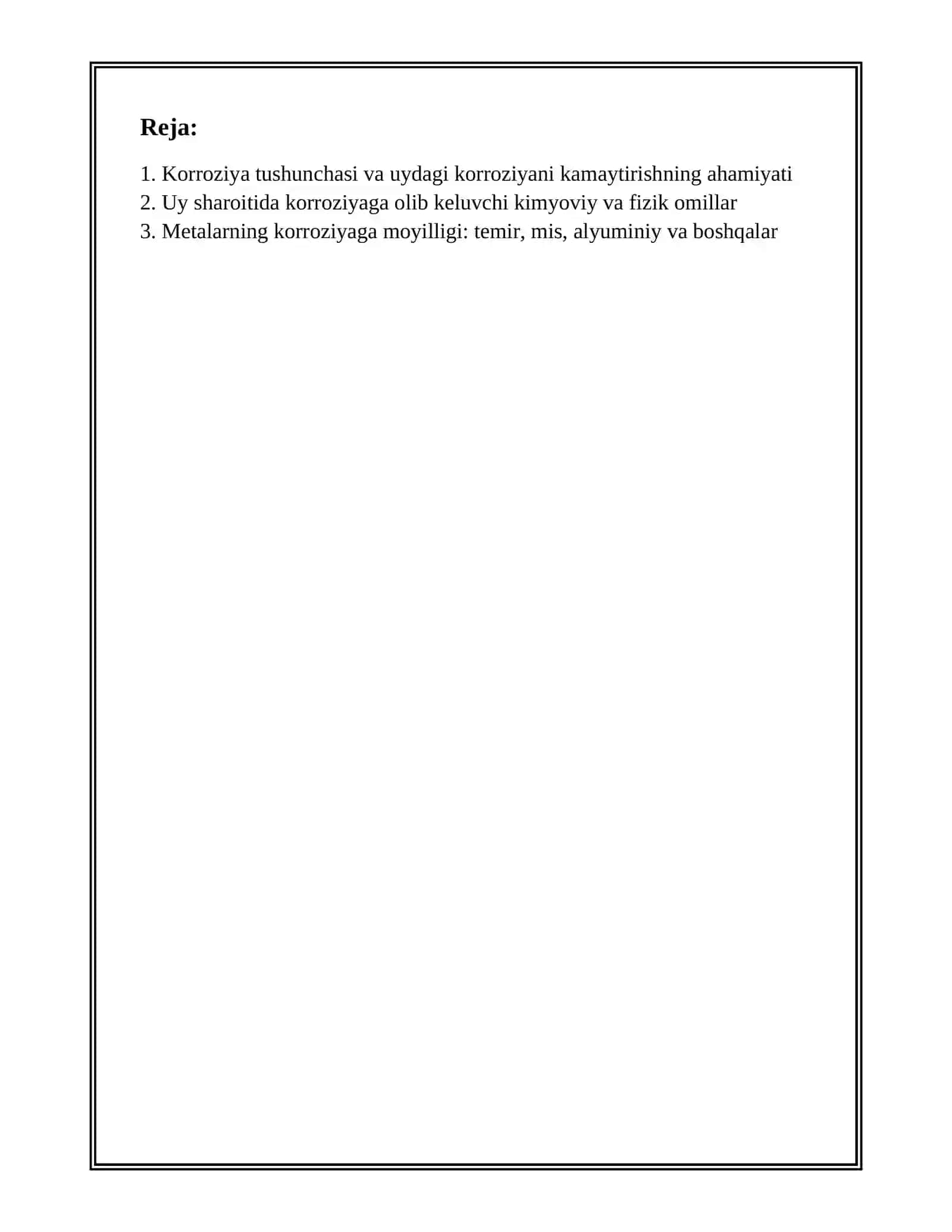 UYDA KOROZIYANI KAMAYTIRISH YOʻLLARI REFERAT TAYYORLAB BER 2