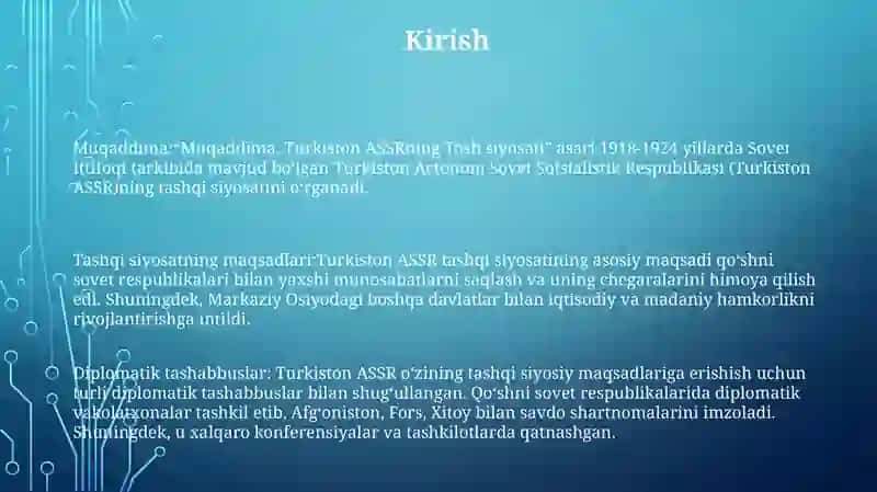 Turkiston Assrning Tashqi Siyosati 2