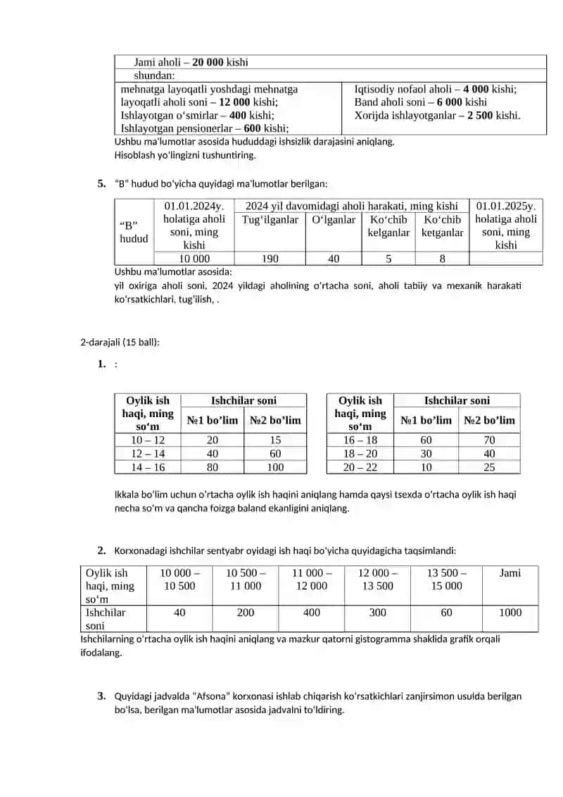 Statistika fanidan ma'lumot 2