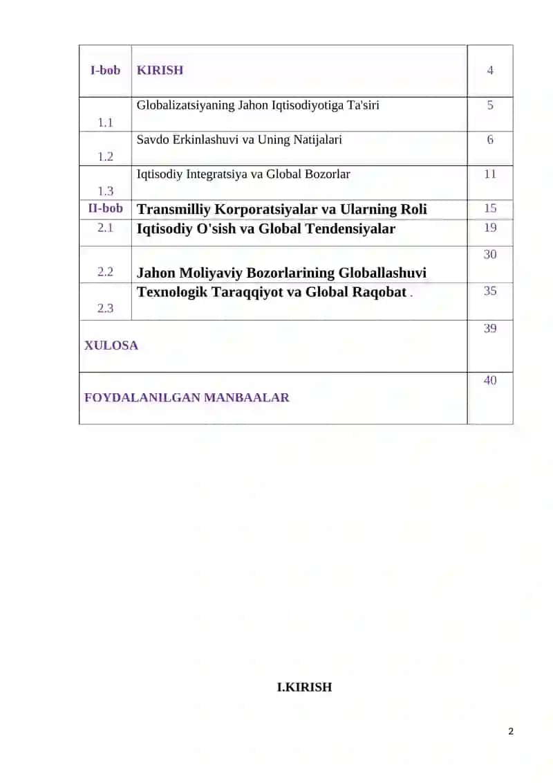 Jahon iqtisodiyoti globallashuvi jarayonlari natijalarining davrlar miqiyosida tahlili 2