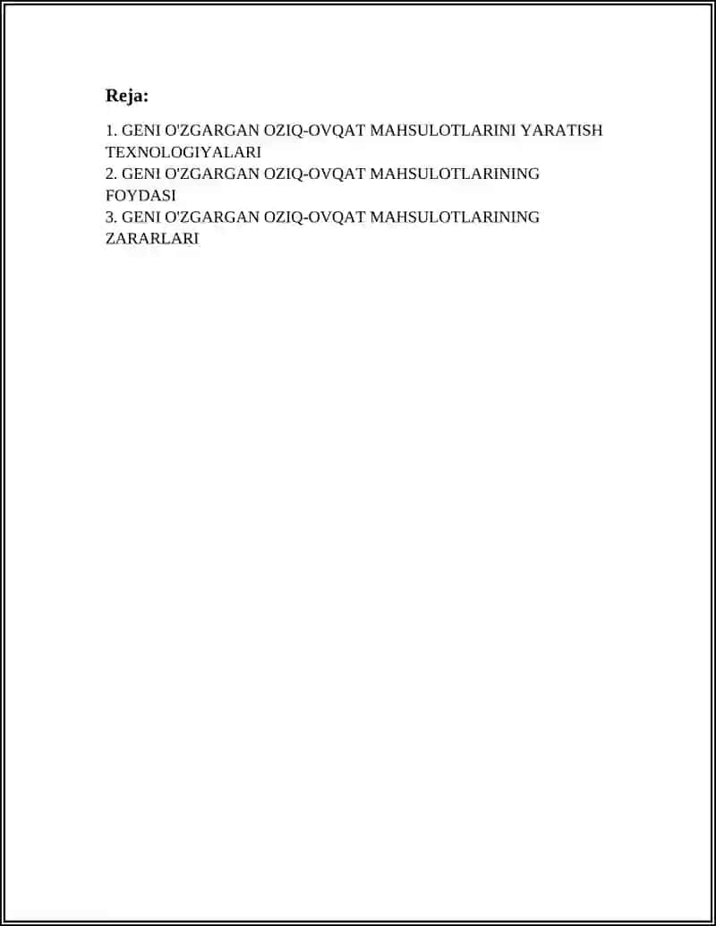 GENI O'ZGARGAN OZIQ-OVQAT MAHSULOTLARI VA ORGANIZMLAR 2