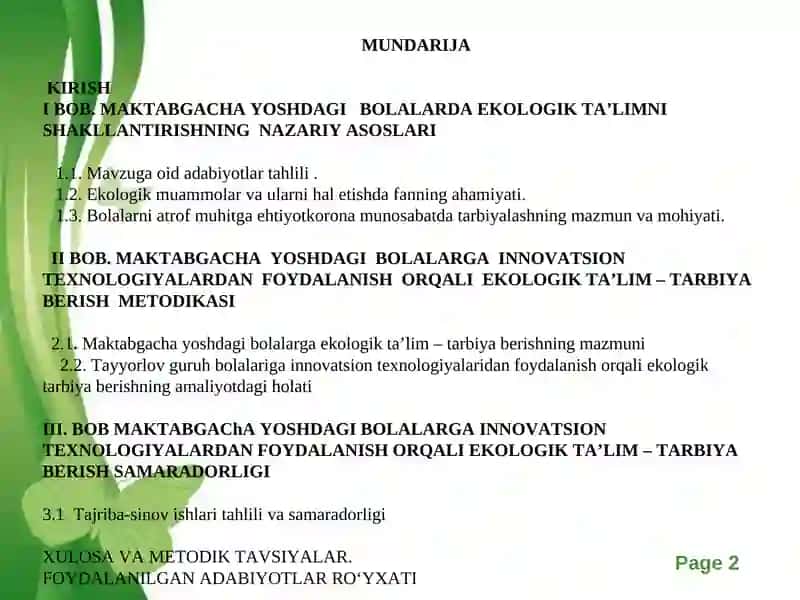 Maktabgacha yoshdagi bolalarda ekologik ta’lim va madaniyatni tarbiyalashga innovatsion yondashuv. 2