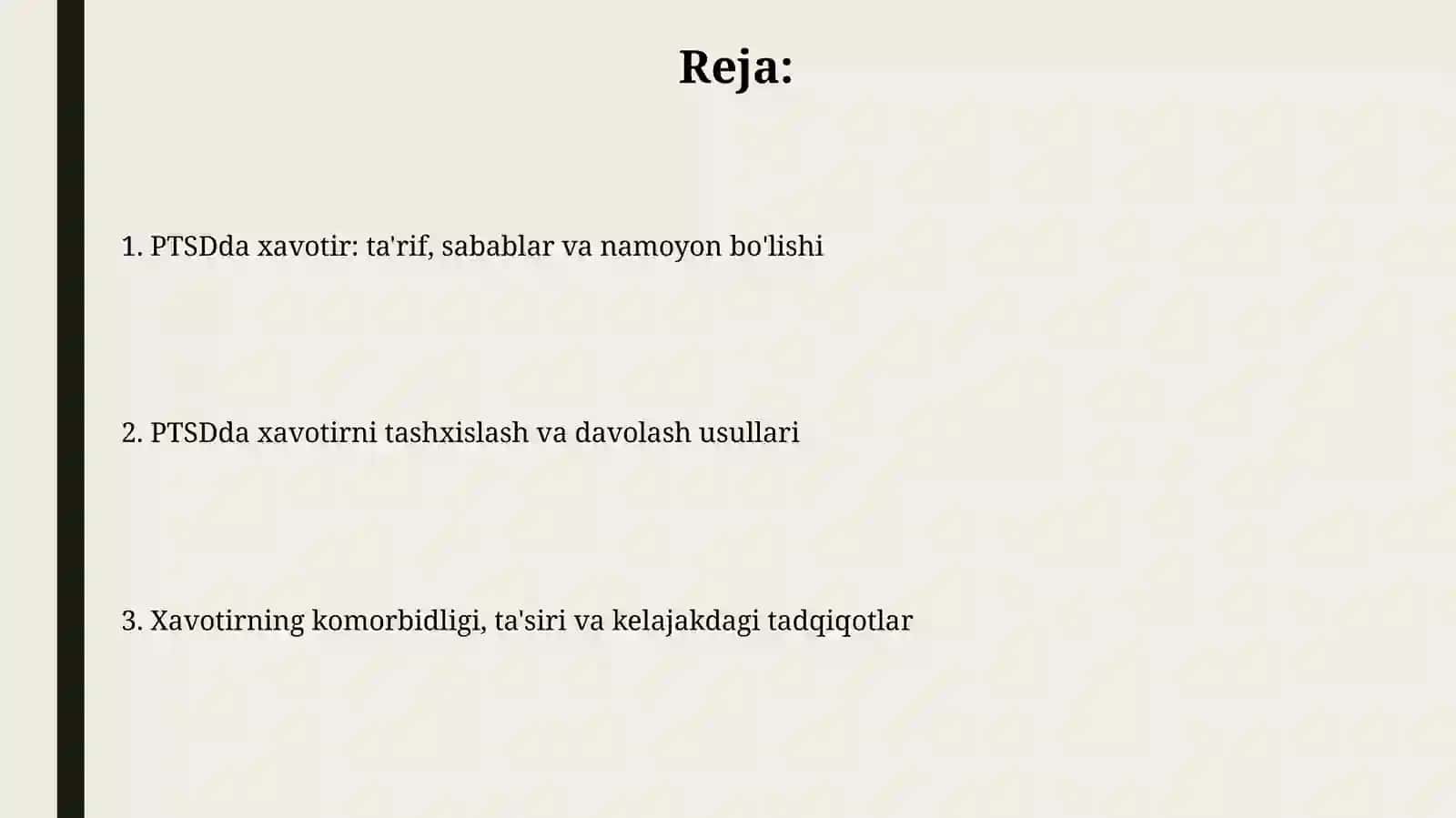 PTSDda xavotir - reja 2